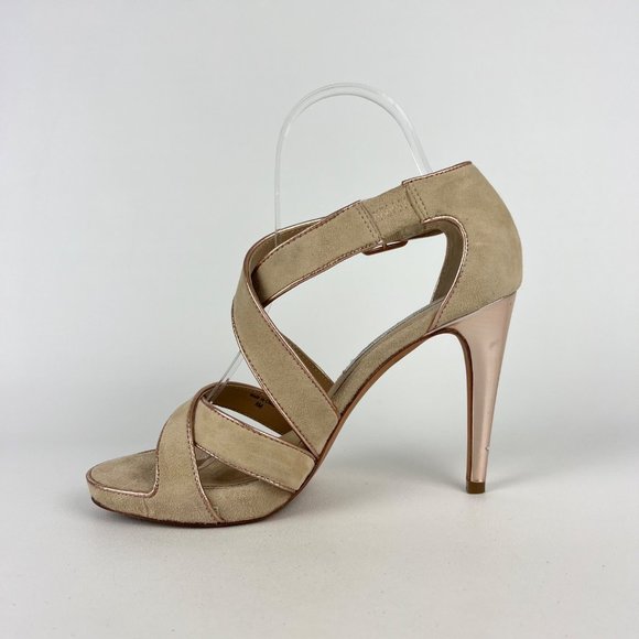 Diane von Furstenberg Jodi Beige Suede Strappy Platform Sandal Heels size 8 - Picture 7 of 16